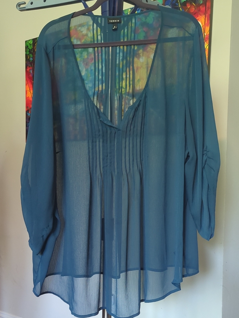torrid Teal Sheer Pintuck V-Neck Tunic #1